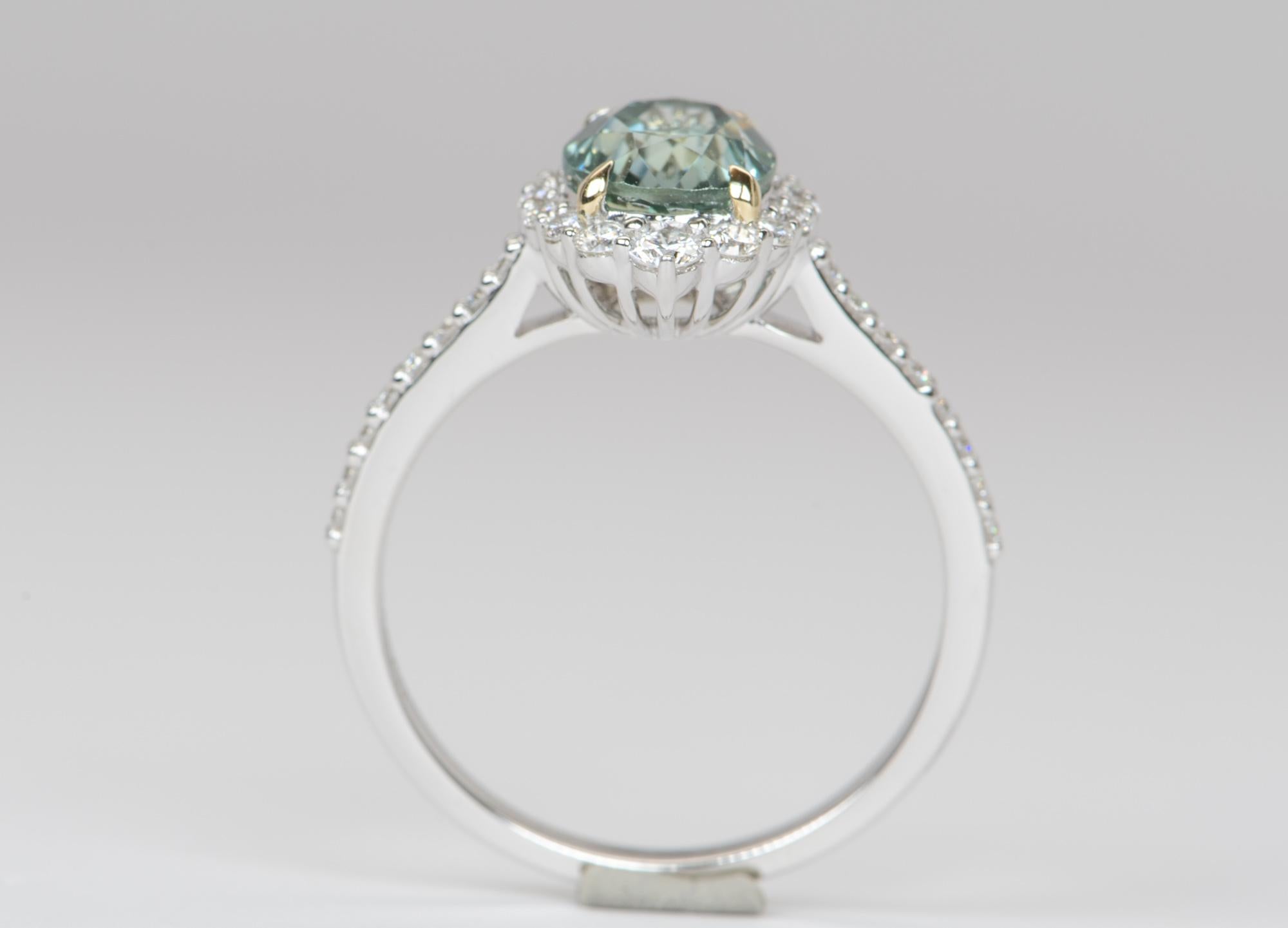 2.45ct Blue Green Montana Sapphire Diamond Halo 14K White Gold Engagement Ring 1