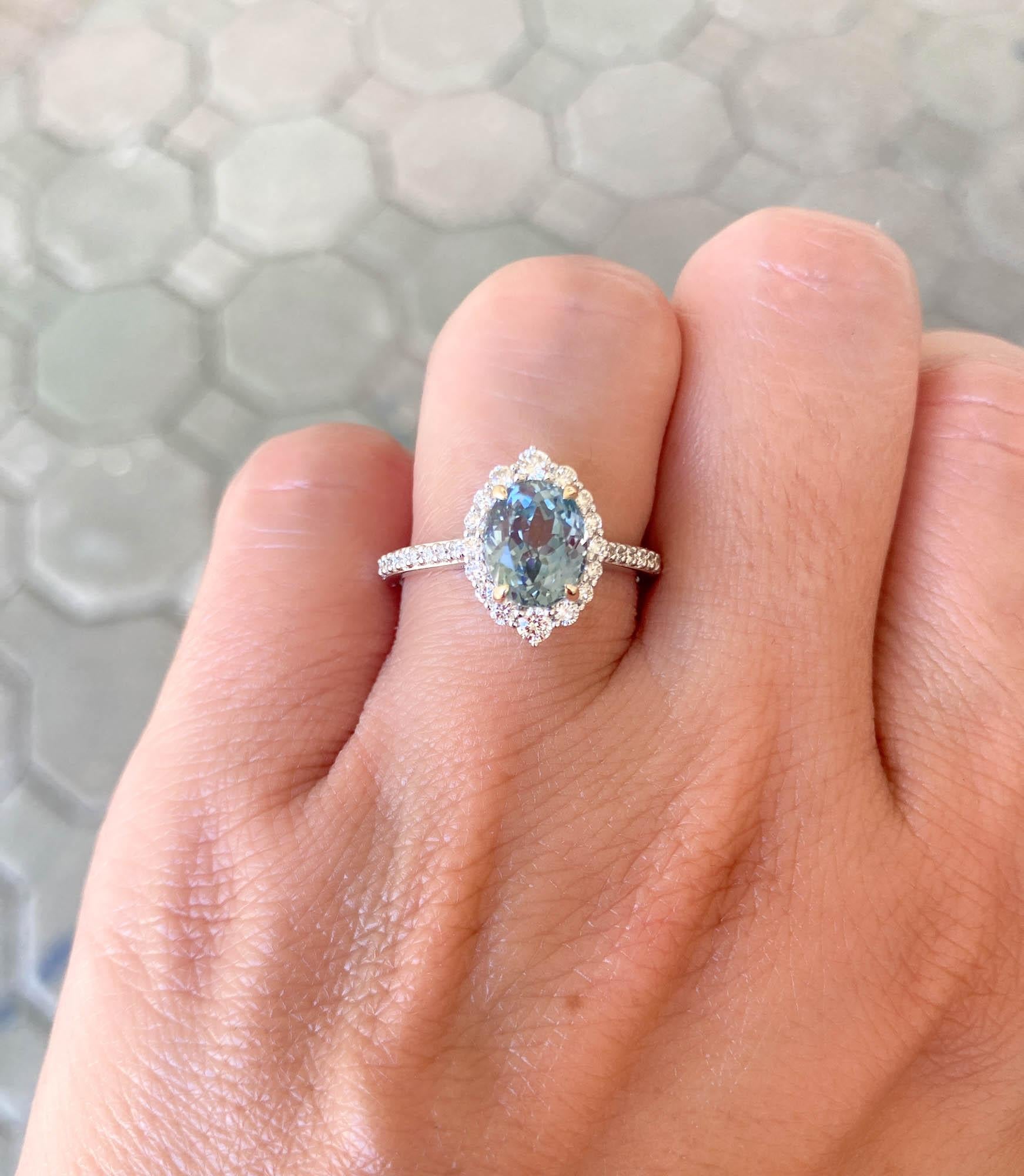 2.45ct Blue Green Montana Sapphire Diamond Halo 14K White Gold Engagement Ring 2