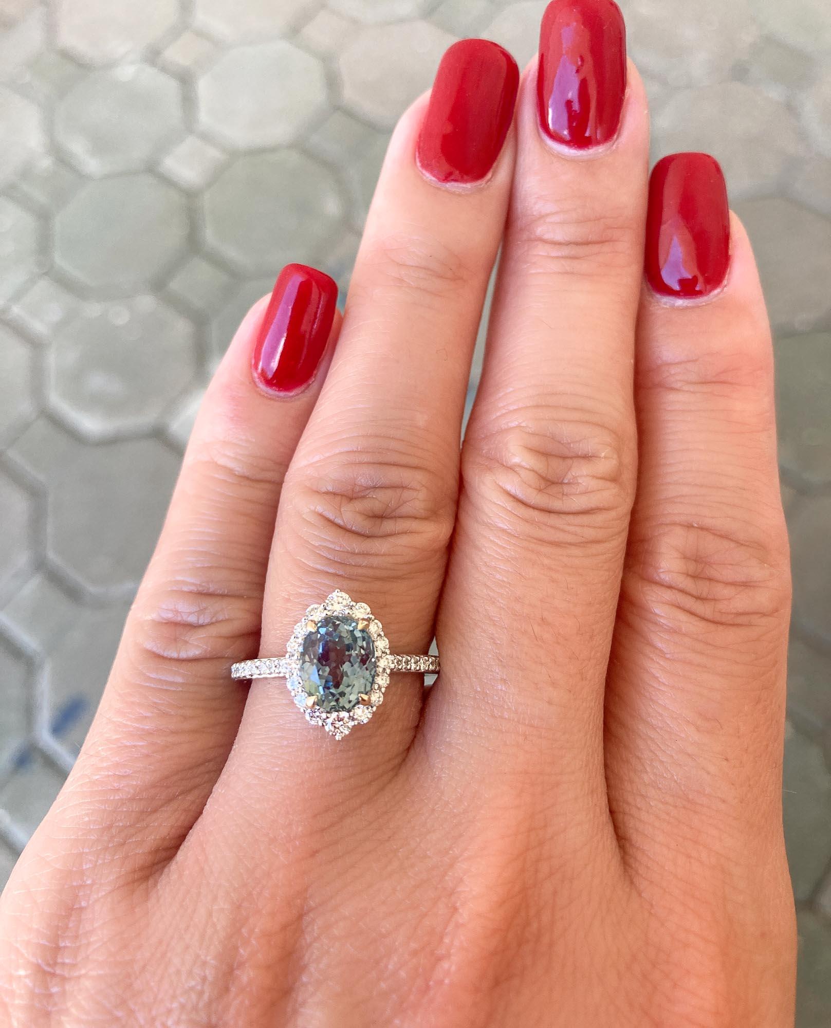 2.45ct Blue Green Montana Sapphire Diamond Halo 14K White Gold Engagement Ring 3