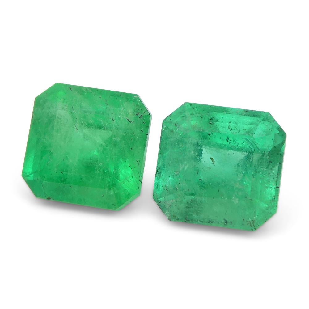 Square Cut 2.45ct Pair Square Green Emerald from Colombia