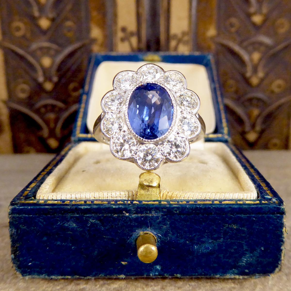 2.45 Carat Sapphire and 1.60 Carat Total Diamond Cluster Ring in Platinum 3