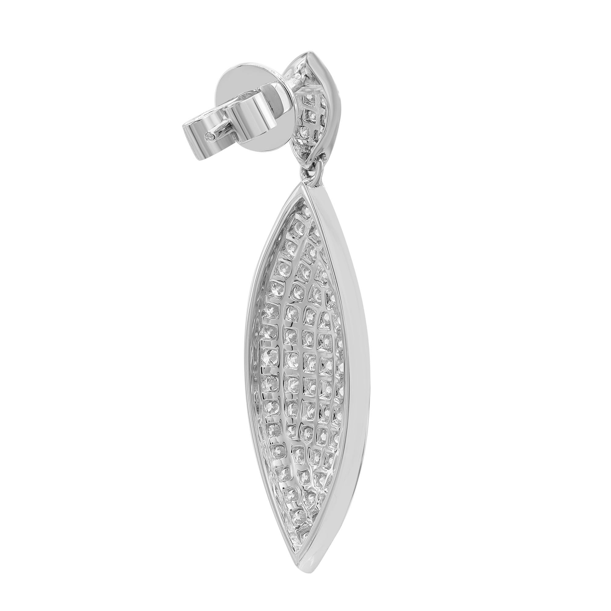 Modern 2.45Cttw Pave Set Round Cut Diamond Leaf Statement Drop Earrings 18K White Gold For Sale