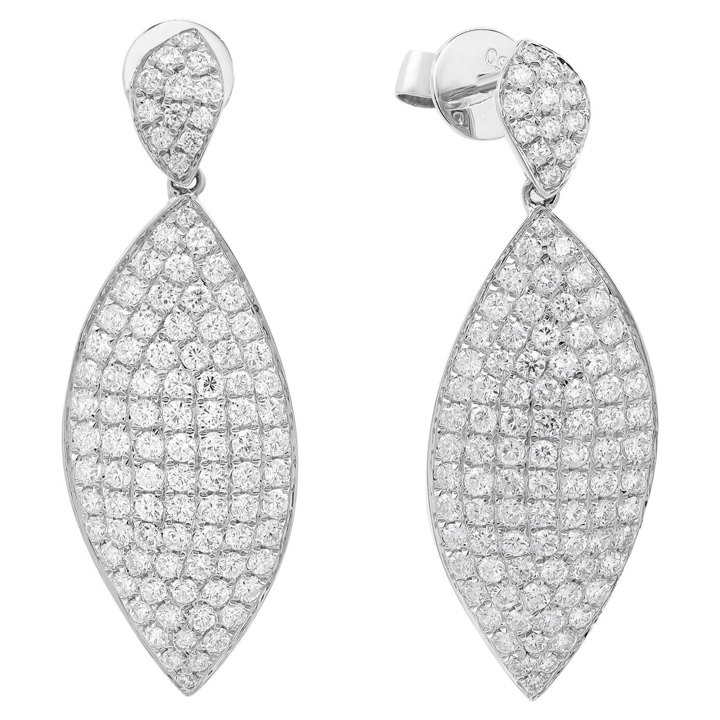 2.45Cttw Pave Set Round Cut Diamond Leaf Statement Drop Earrings 18K White Gold For Sale