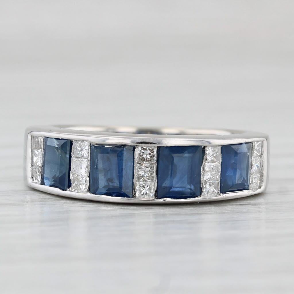Gemstone Information:
- Natural Sapphires -
Total Carats - 2ctw
Cut - Rectangle
Color - Dark Blue
Treatment - Heated

- Natural Diamonds -
Total Carats - 0.45ctw
Cut - Princess
Color - G - H
Clarity - SI1 - I1

Metal: 14k White Gold
Weight: 6.7