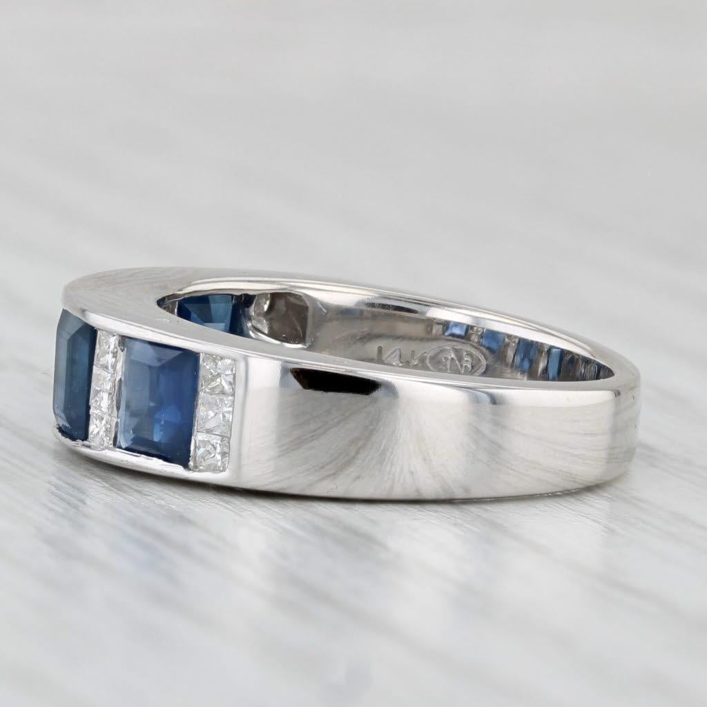 Women's or Men's 2.45ctw Blue Sapphire Diamond Ring 14k White Gold Size 7 Band For Sale