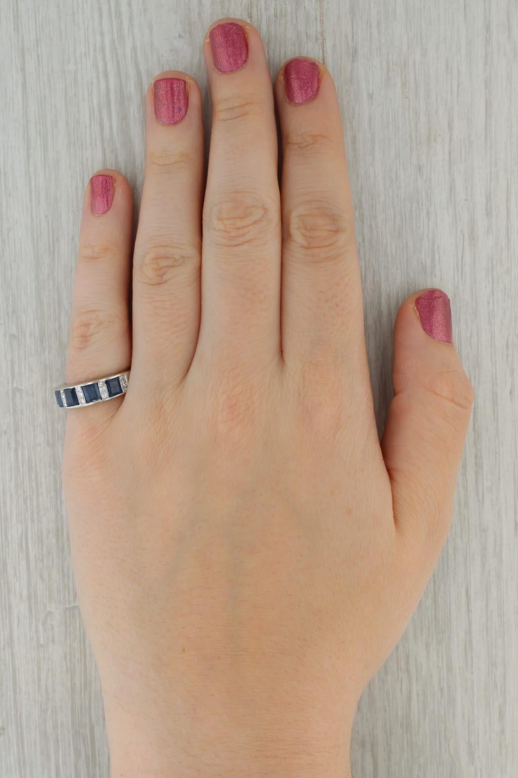 2.45ctw Blue Sapphire Diamond Ring 14k White Gold Size 7 Band For Sale 3