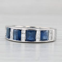 Anello con diamante e zaffiro blu da 2,45 ct. in oro bianco 14k, misura 7.
