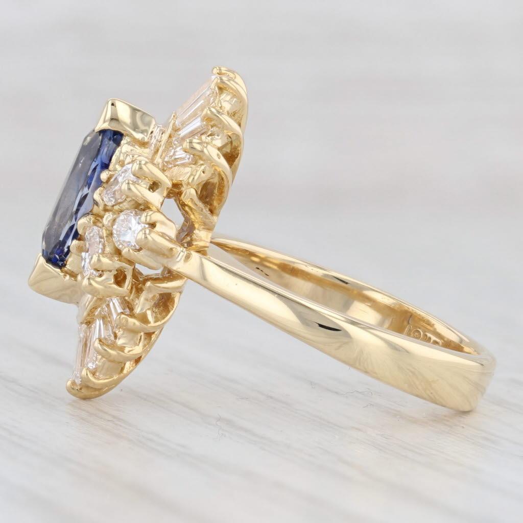 2.45ctw Marquise Blue Sapphire Diamond Halo Ring 18k Yellow Gold Size 5.75 In Good Condition For Sale In McLeansville, NC