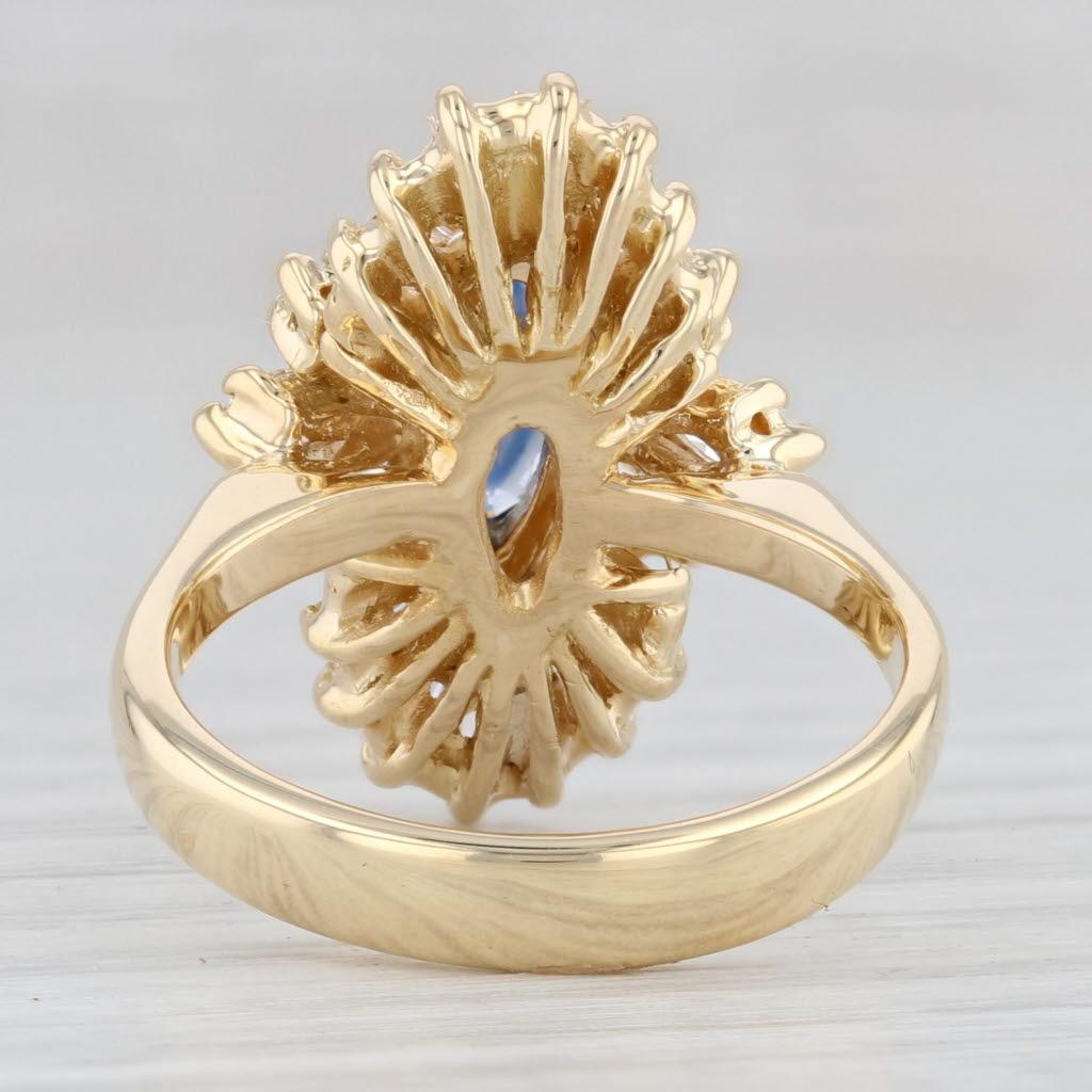 Women's or Men's 2.45ctw Marquise Blue Sapphire Diamond Halo Ring 18k Yellow Gold Size 5.75 For Sale