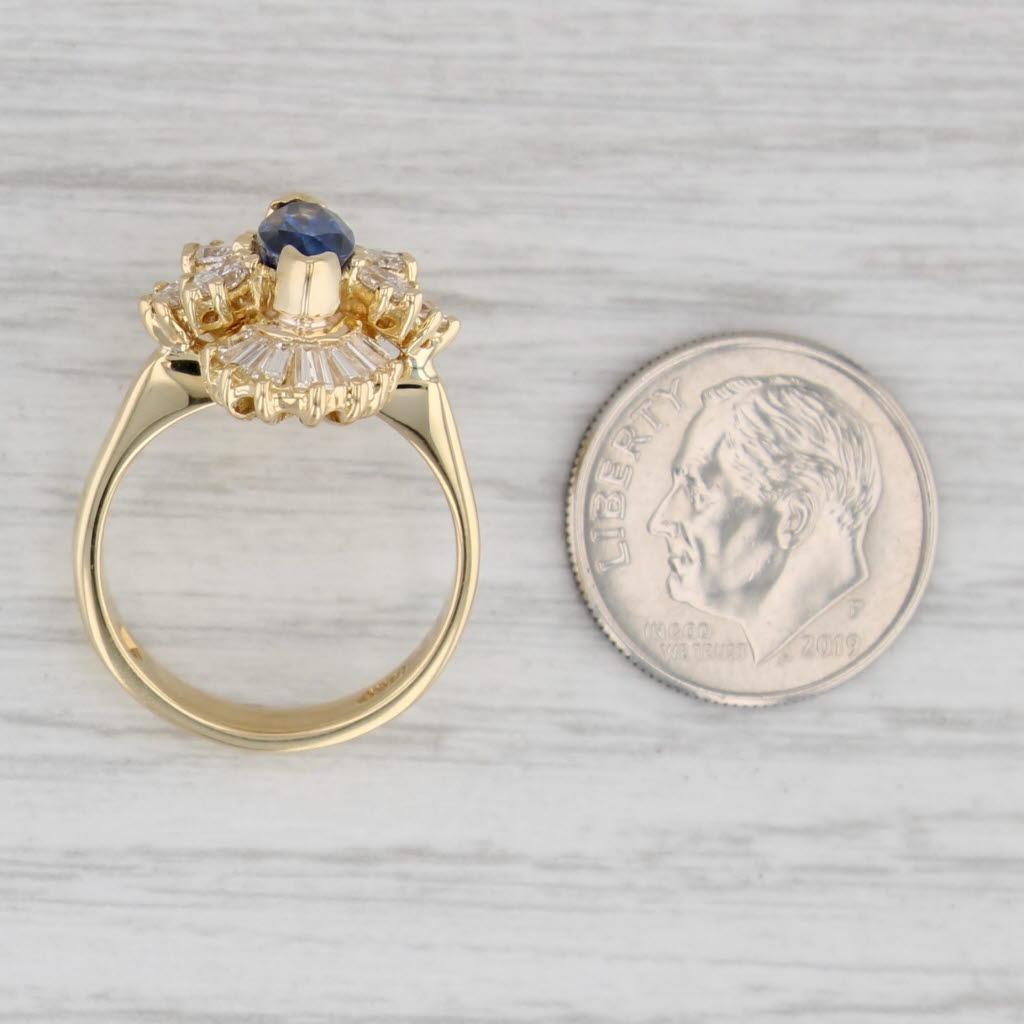 2.45ctw Marquise Blue Sapphire Diamond Halo Ring 18k Yellow Gold Size 5.75 For Sale 2