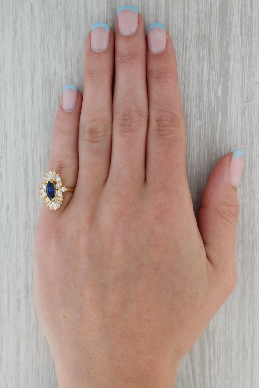 2.45ctw Marquise Blue Sapphire Diamond Halo Ring 18k Yellow Gold Size 5.75 For Sale 3