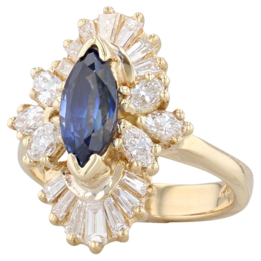 2.45ctw Marquise Blue Sapphire Diamond Halo Ring 18k Yellow Gold Size 5.75
