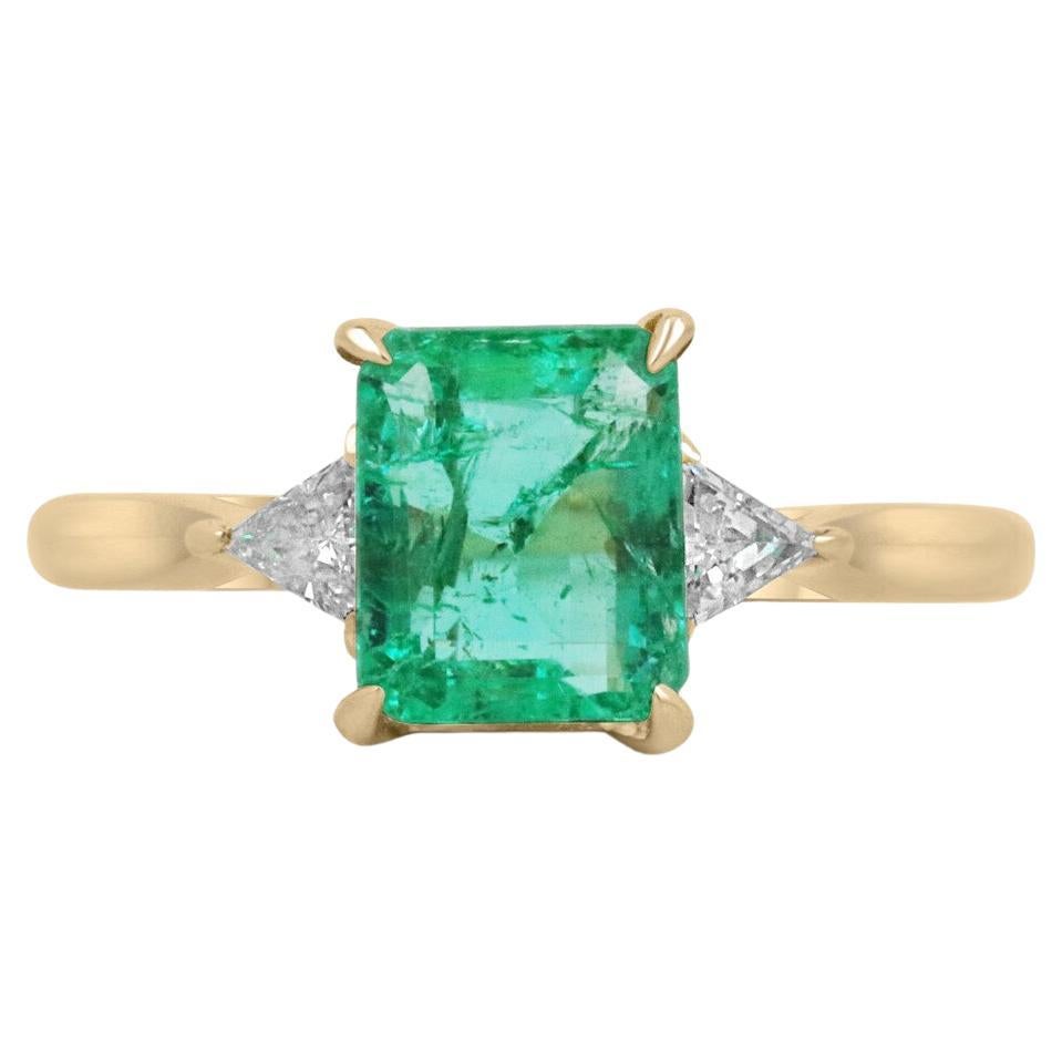 2,45tcw 18K Smaragdschliff Smaragd im Smaragdschliff & Trillionschliff Diamant 3 Stein Zacken Goldring
