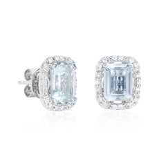 Sunita Nahata Aquamarine 2.46ct. Stud Earrings in 18KWG with Diamond