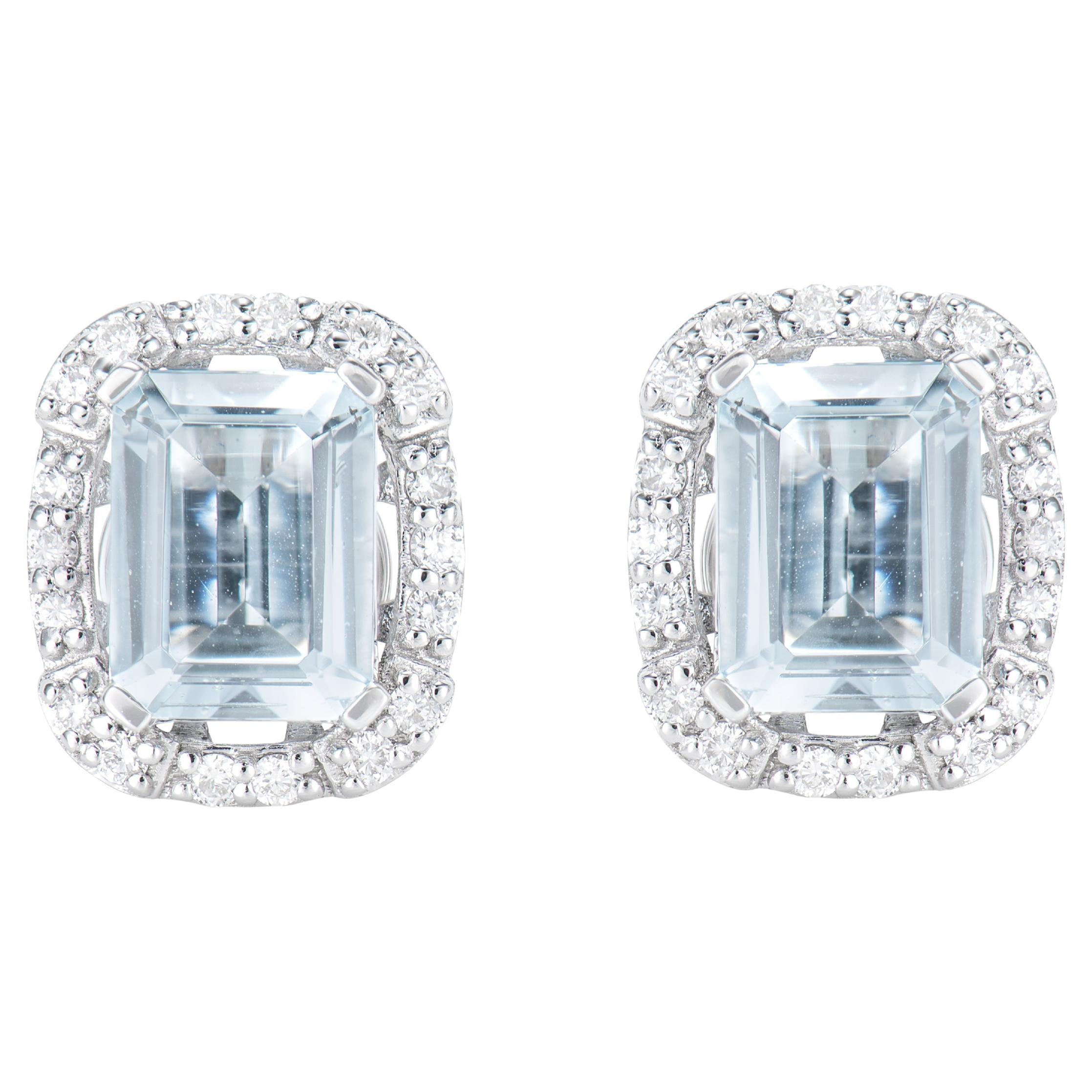 Sunita Nahata Aquamarine 2.46ct. Stud Earrings in 18KWG with Diamond