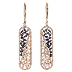 Pendientes de oro de 18 quilates con zafiro azul y diamante baguette de 2,46 quilates