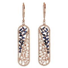 2,46 Karat Baguette-Diamant Blauer Saphir 18 Karat Gold Ohrringe