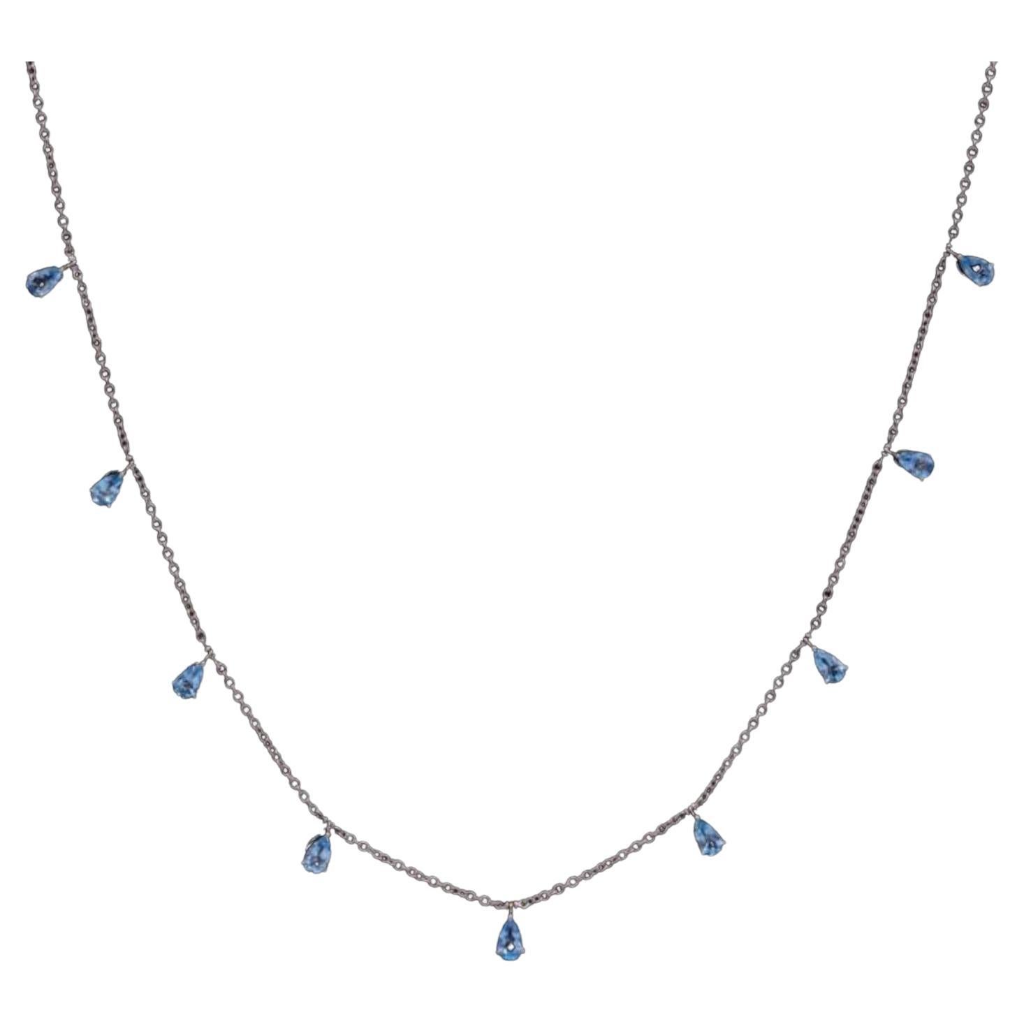 2.46 Carat Blue Topaz 18 Karat White Gold Chocker Necklace For Sale