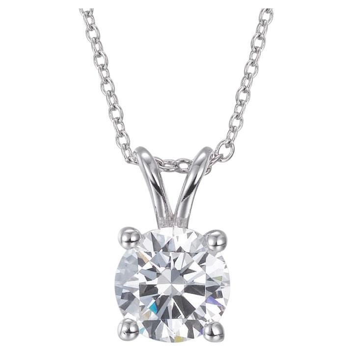 2.46 Carat Brilliant Cubic Zirconia Sterling Silver Solitaire Pendant With Chain For Sale