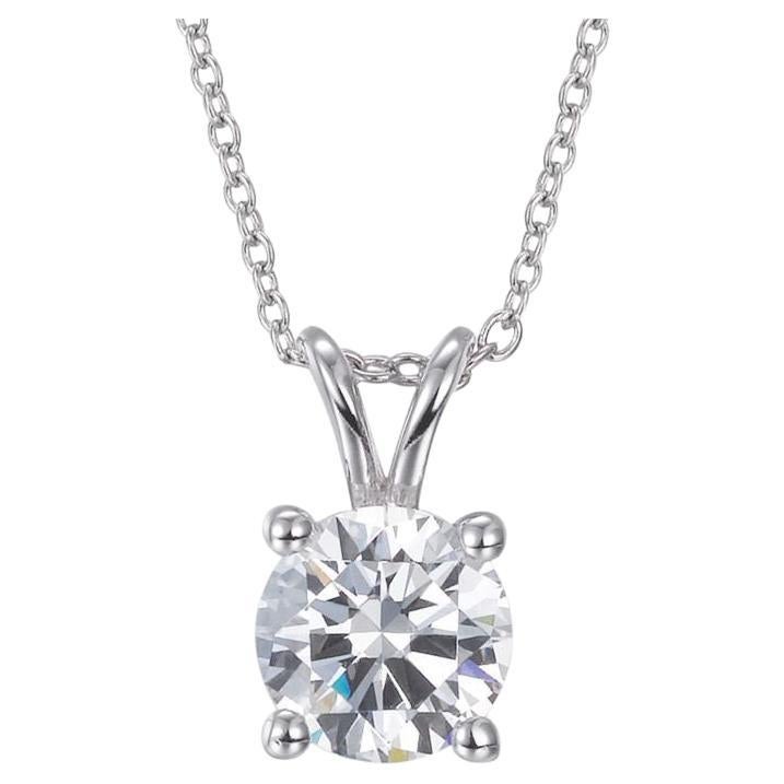 Ciondolo solitario in argento sterling con 2,46 carati di zirconi brillanti e catena in vendita