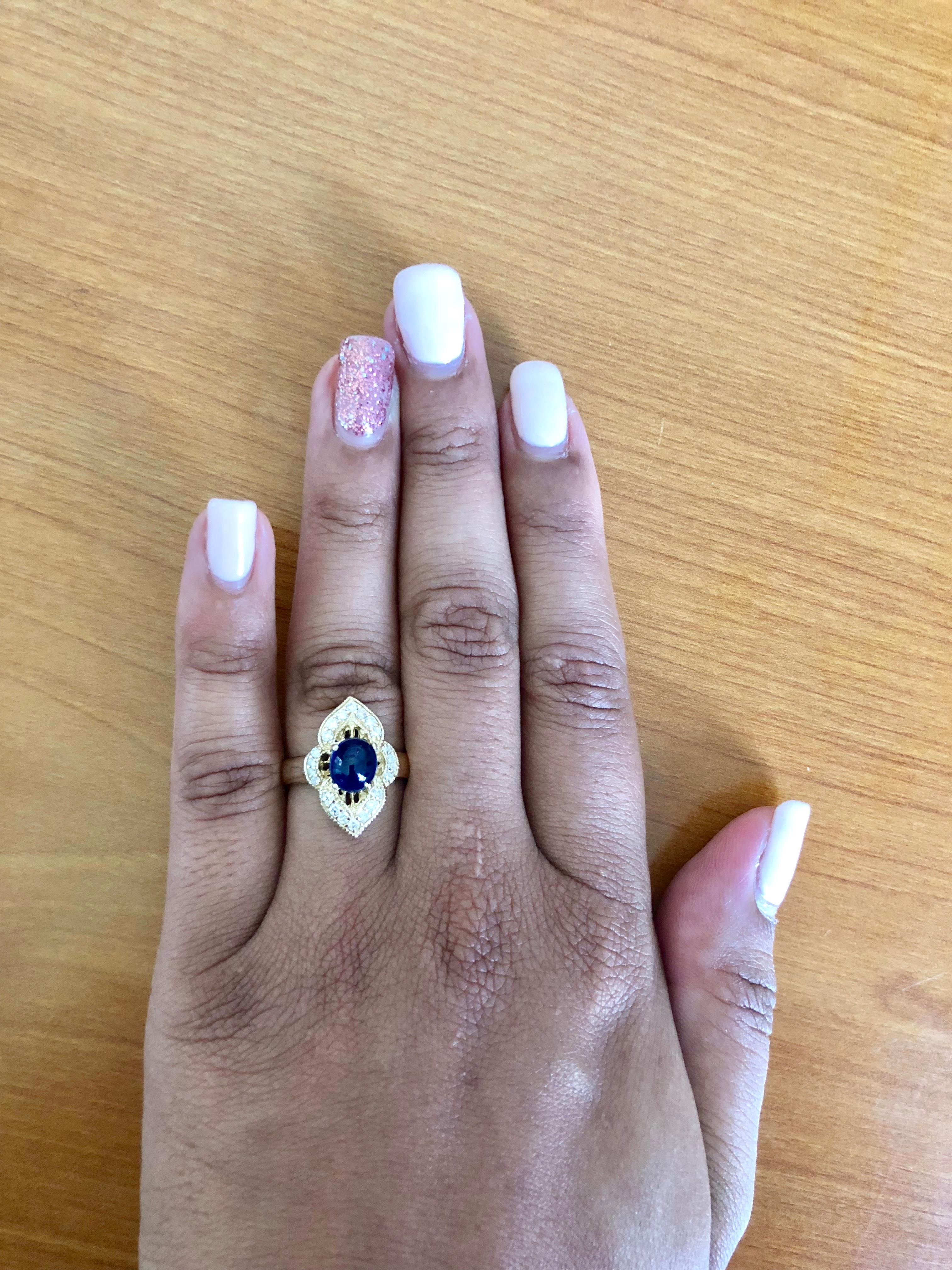 Women's 2.46 Carat Cabochon Sapphire Diamond 14 Karat Gold Ring