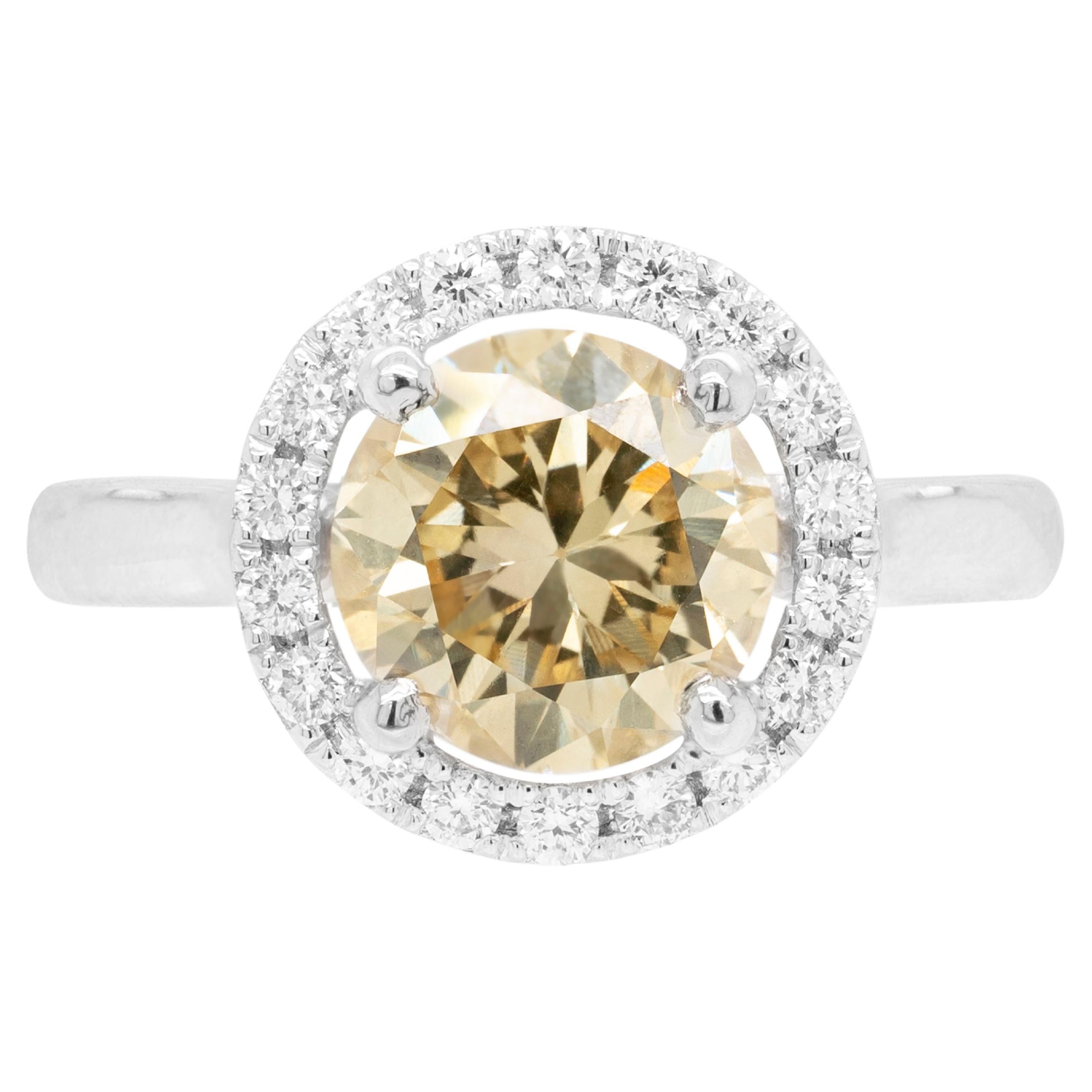 2.46 Carat Champagne Diamond Platinum Halo Cluster Engagement Ring