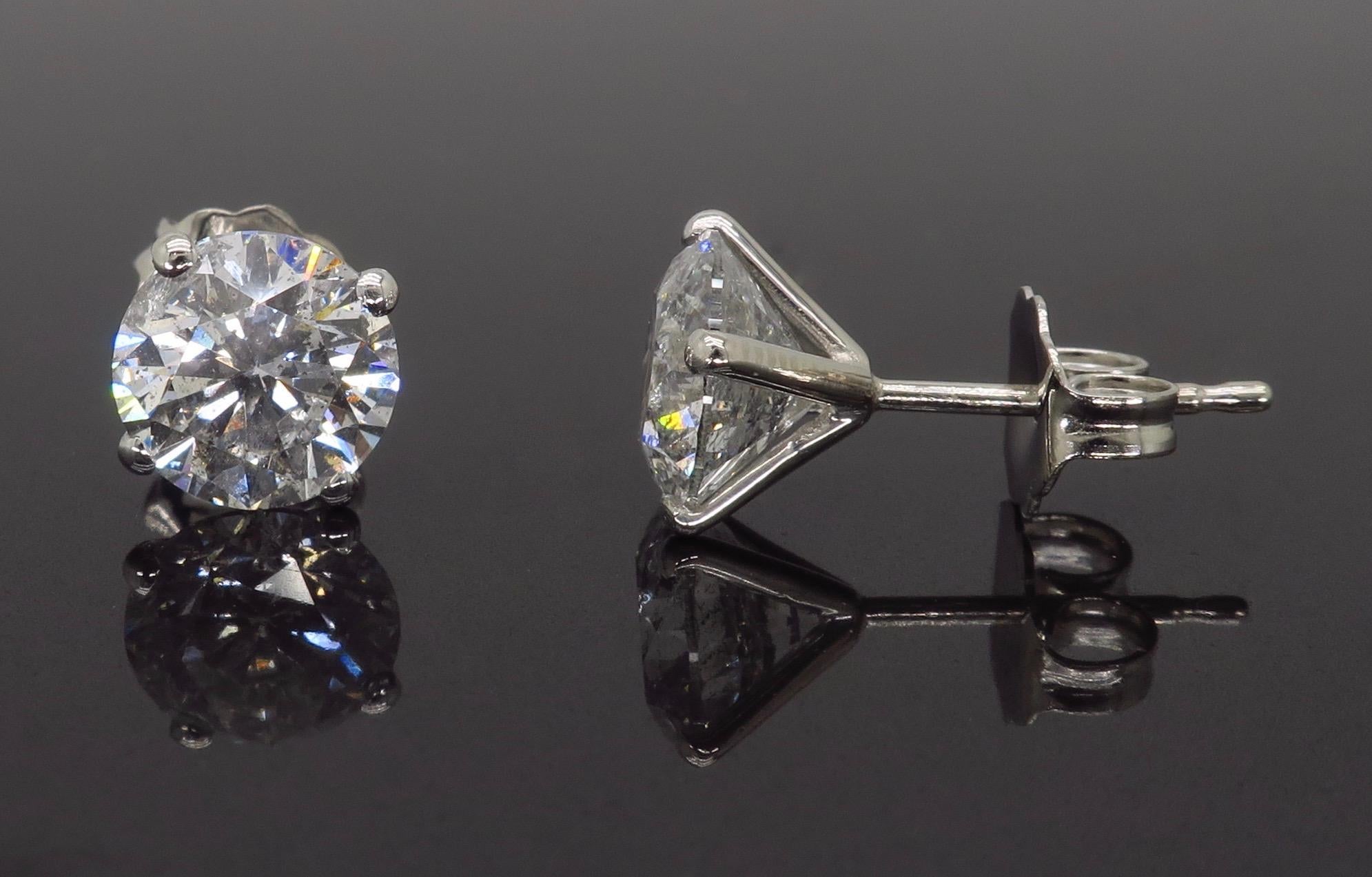 Round Cut 2.46 Carat Diamond Stud Earrings