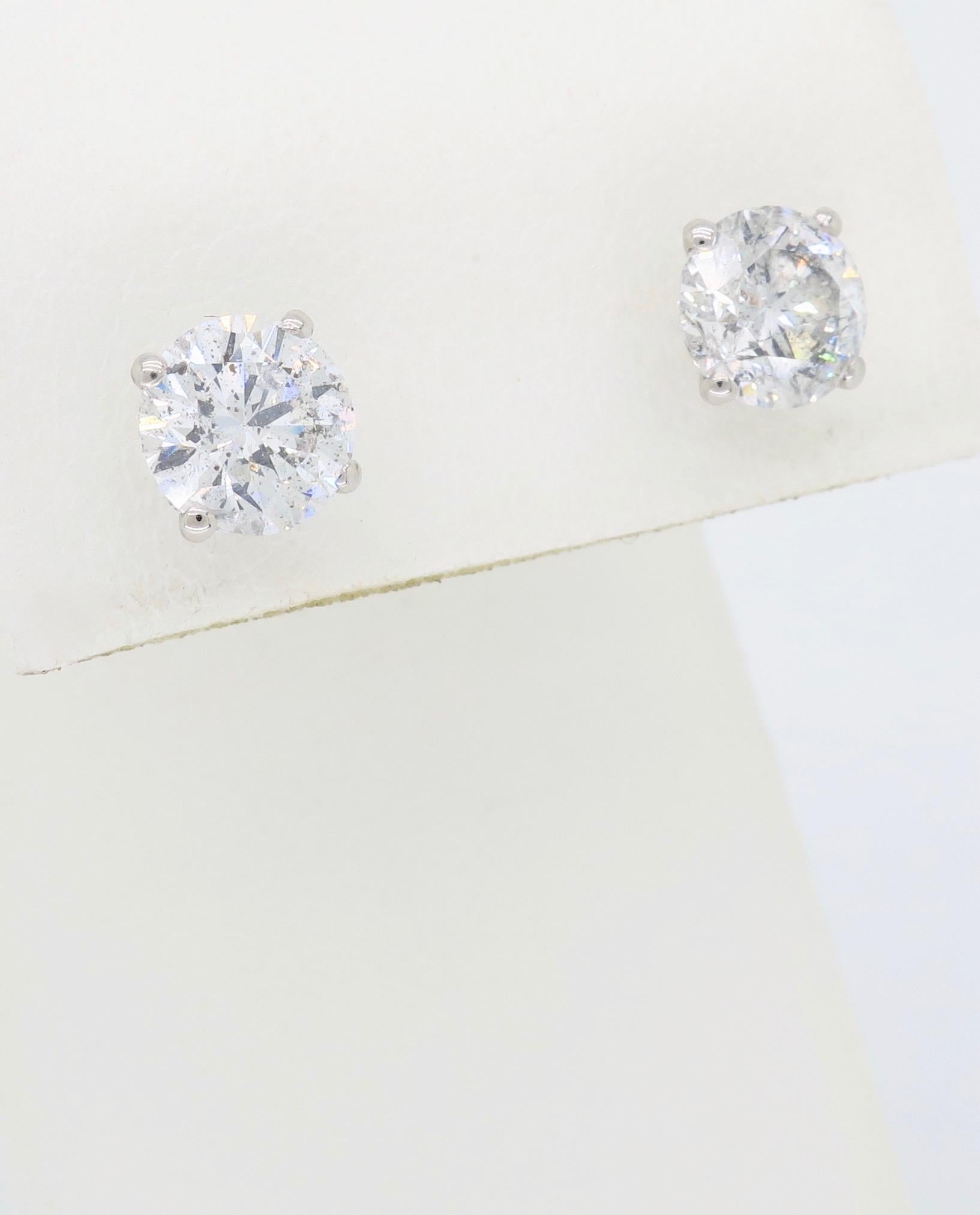 Women's or Men's 2.46 Carat Diamond Stud Earrings