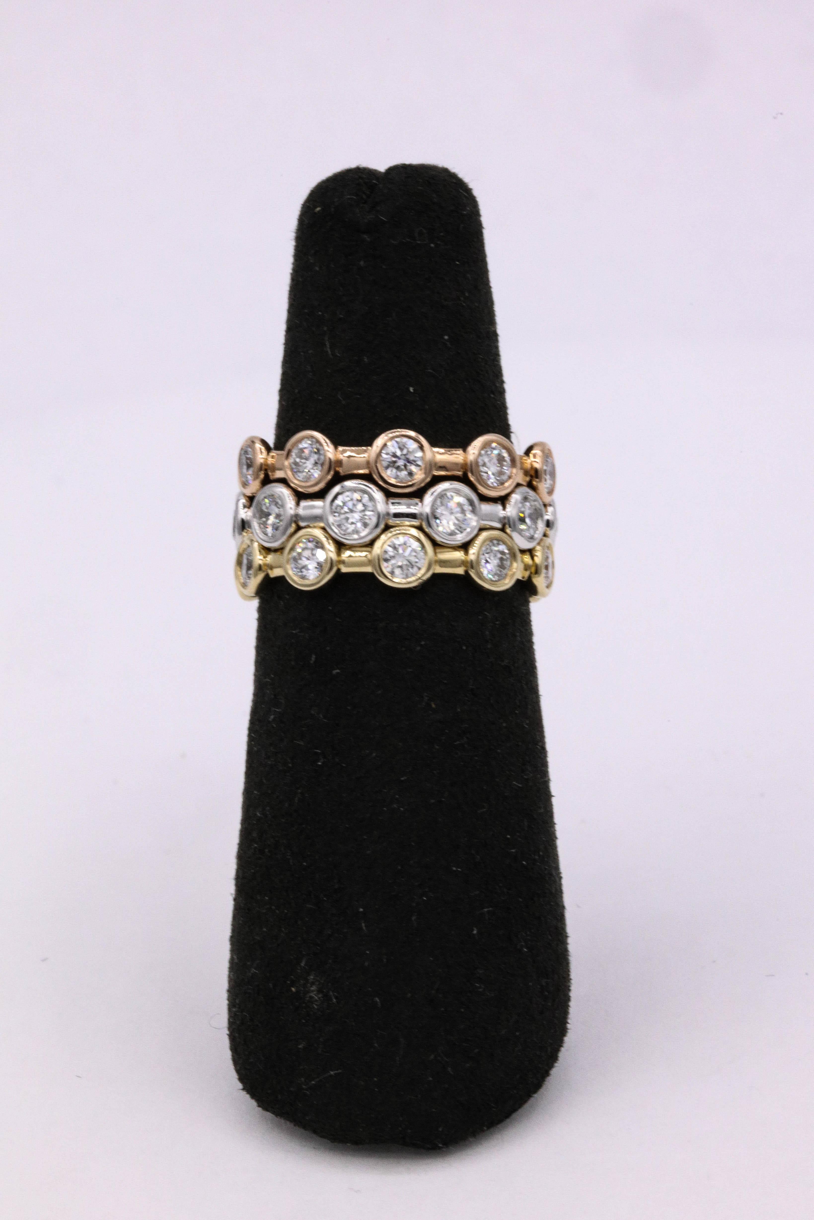 Tri-Color Gold Stapelbare Diamant-Ringe mit Blasenmotiv 2,46 Karat  (Zeitgenössisch) im Angebot
