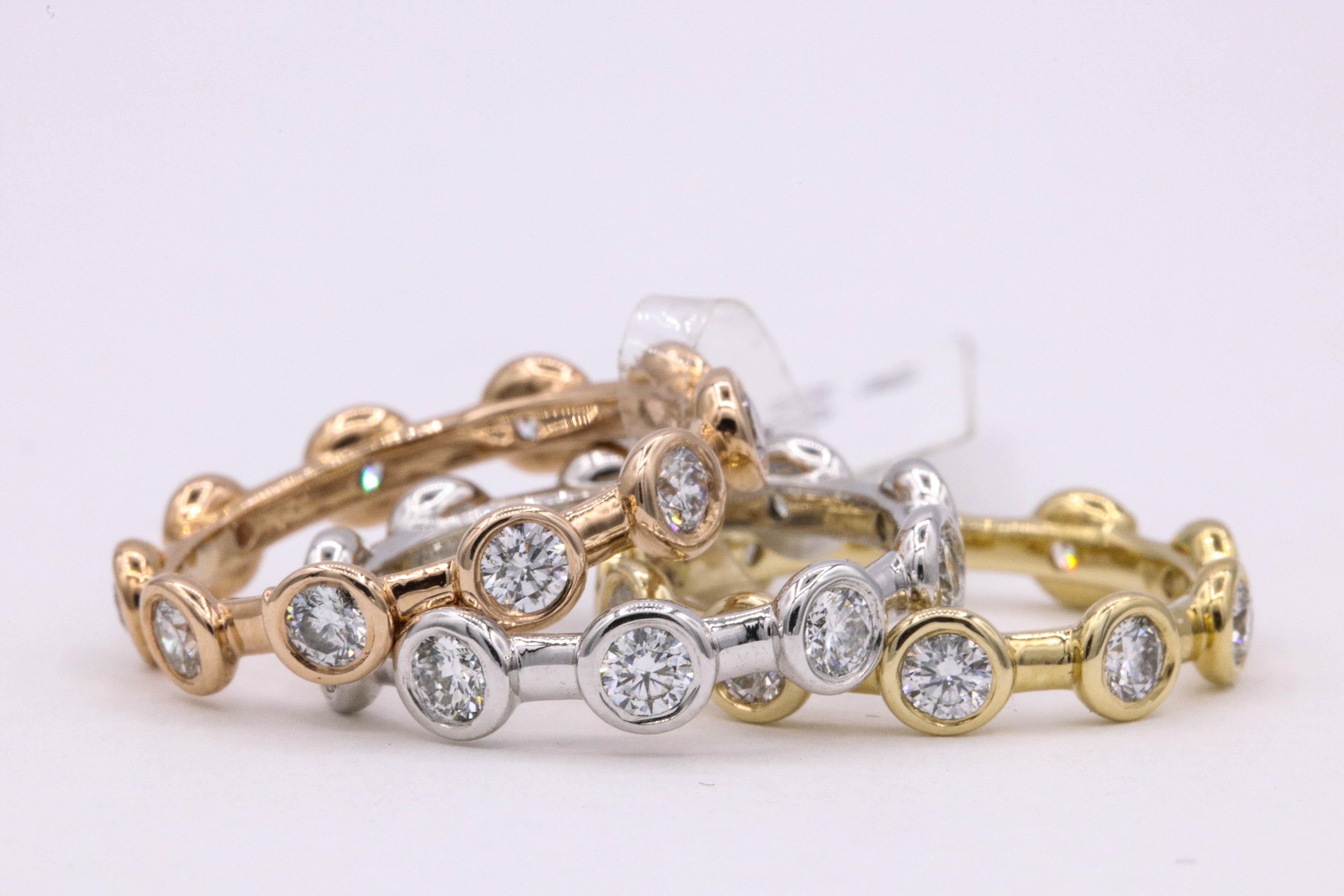 Tri-Color Gold Stapelbare Diamant-Ringe mit Blasenmotiv 2,46 Karat  im Angebot 1