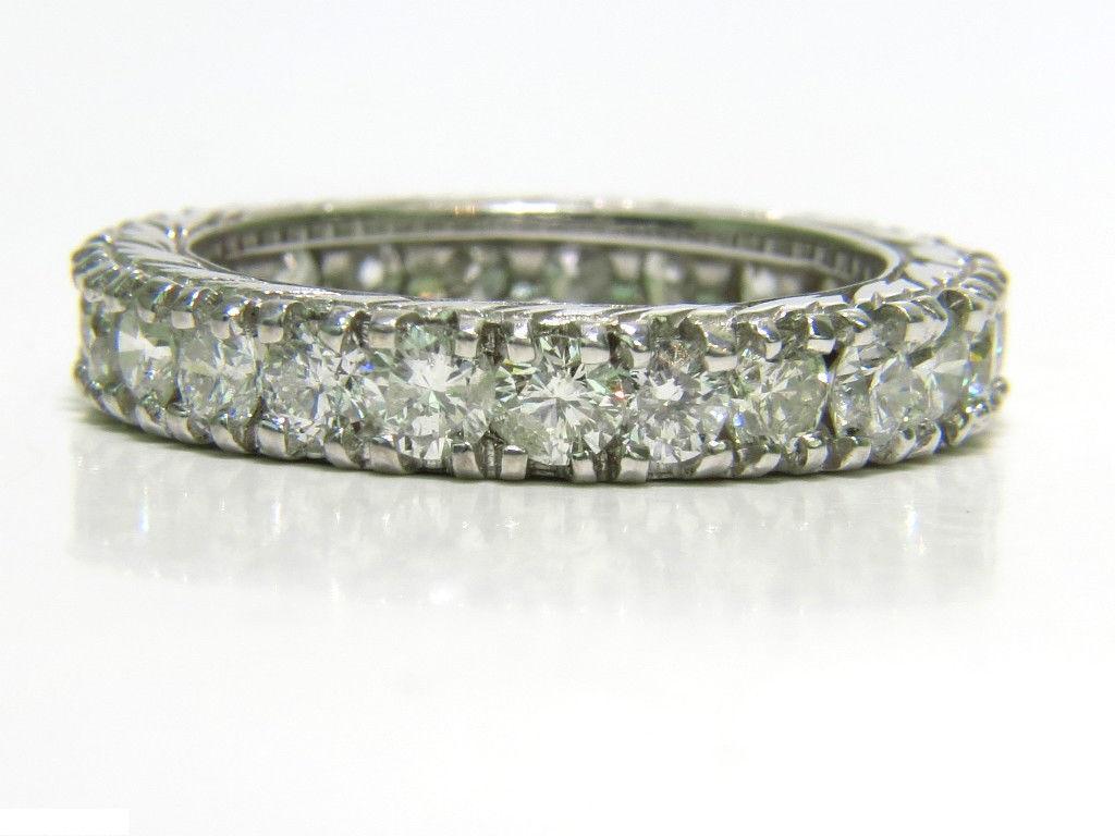 Round Cut 2.46 Carat Diamonds Eternity Band and Kissing 14 Karat For Sale