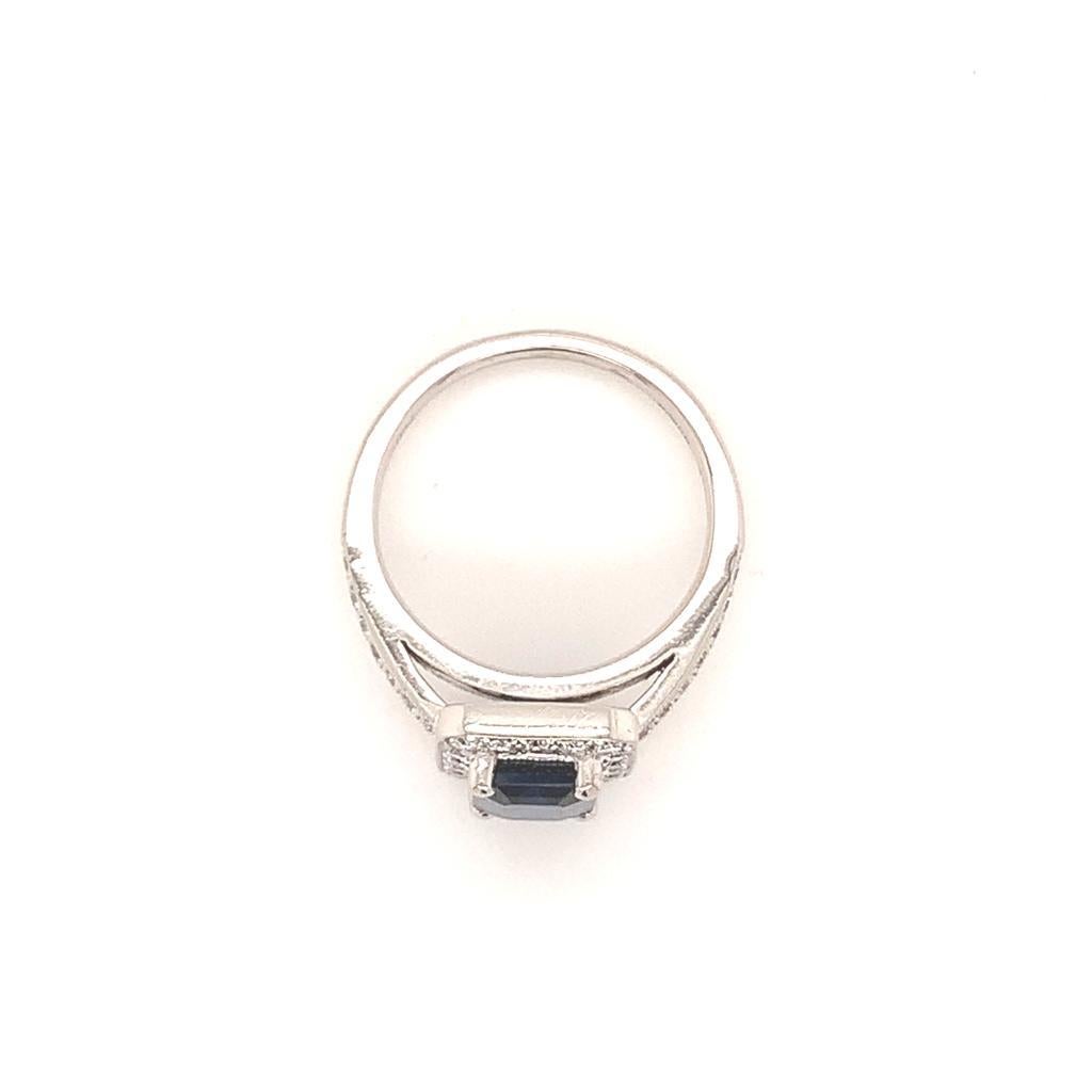 2.46 Carat Emerald Cut Blue Sapphire and Diamond Ring in Platinum For Sale 1