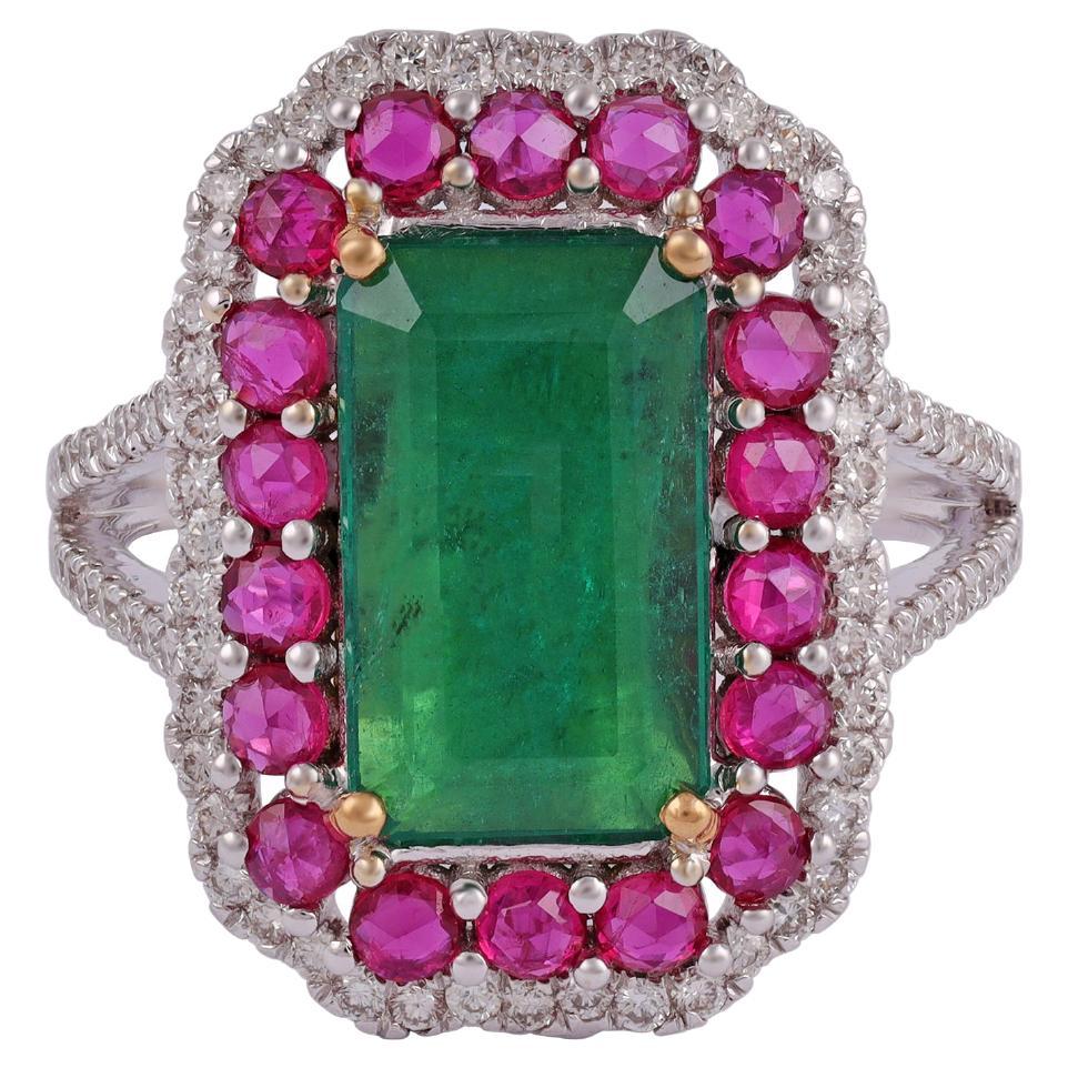 2.46 Carat Emerald with Ruby & Diamond Set in White Gold
