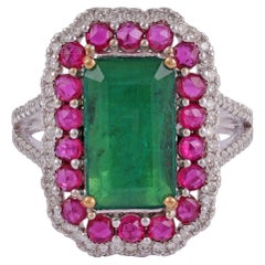 2.46 Carat Emerald with Ruby & Diamond Set in White Gold