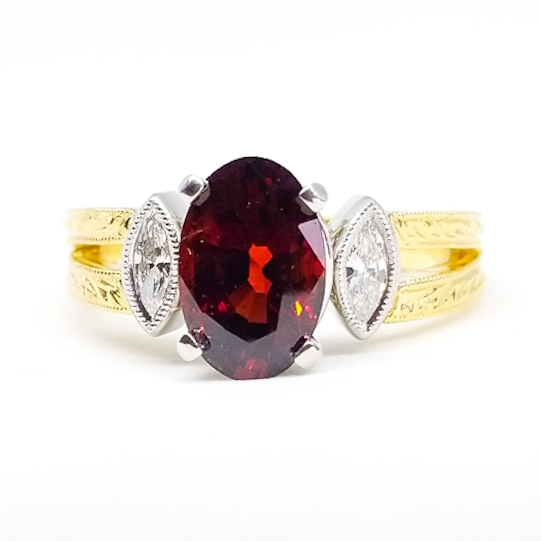2.46 Carat GIA Certified Natural AAA Red Spinel .12 Diamond Ring Platinum 18KY Corte oval en venta