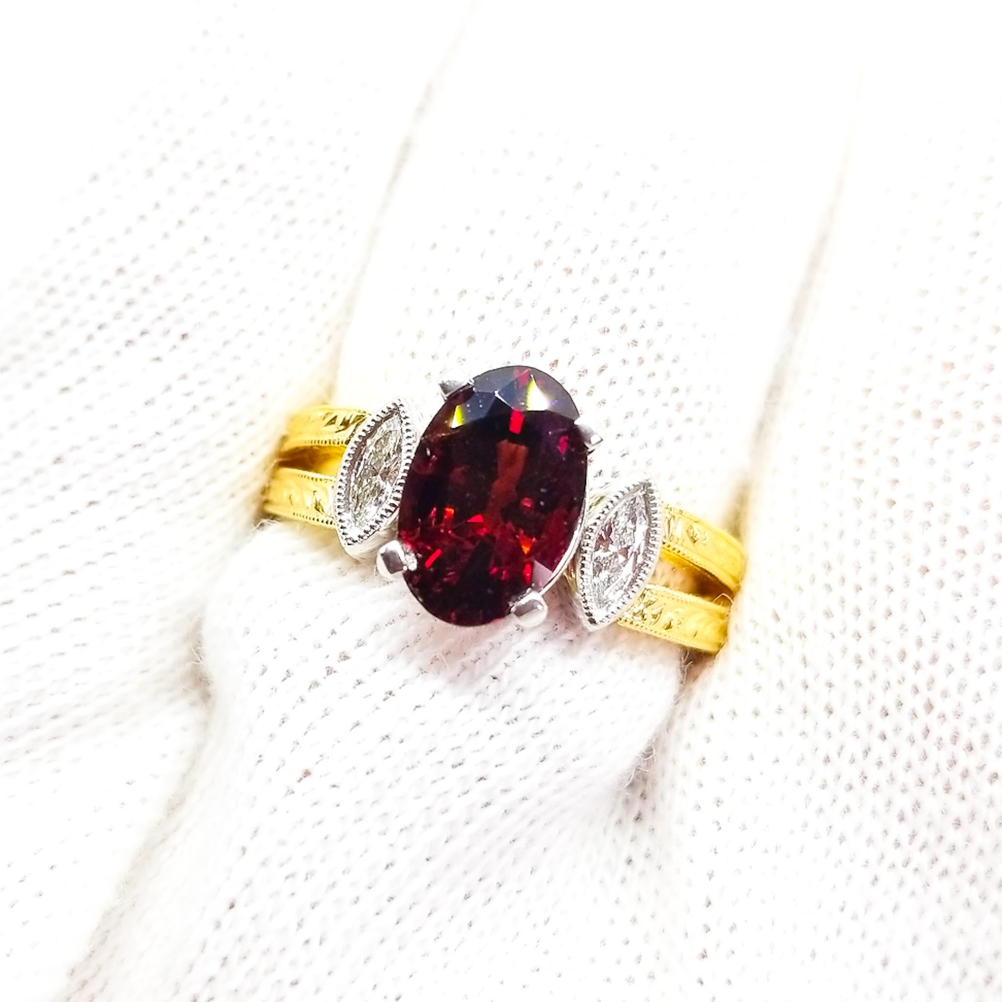 2.46 Carat GIA Certified Natural AAA Red Spinel .12 Diamond Ring Platinum 18KY en venta 1