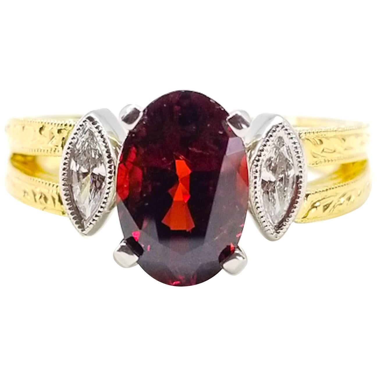 2.46 Carat GIA Certified Natural AAA Red Spinel .12 Diamond Ring Platinum 18KY en venta