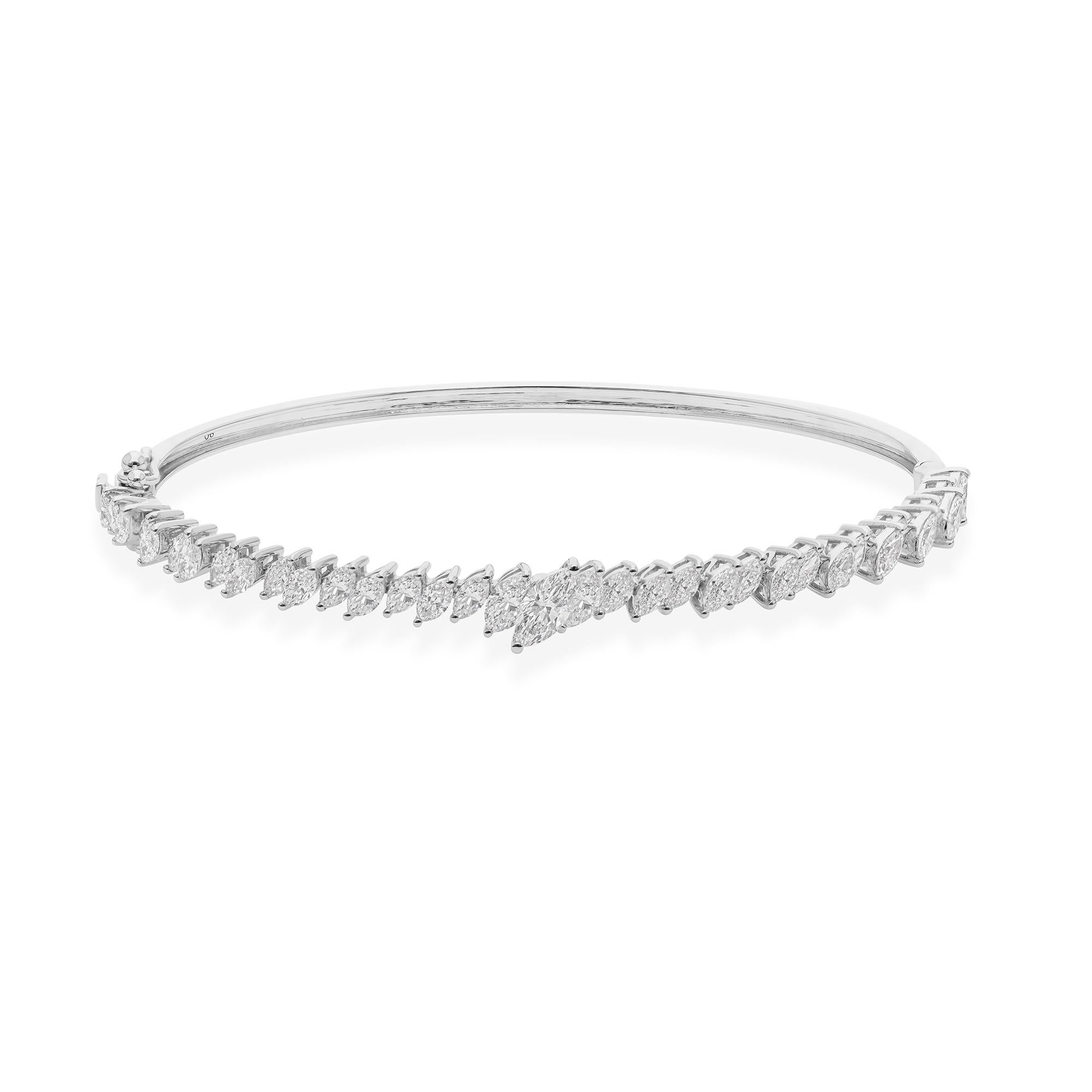 2.46 Carat Marquise Cut SI/H Diamond Oval Bangle Bracelet 18k Solid White Gold For Sale 2