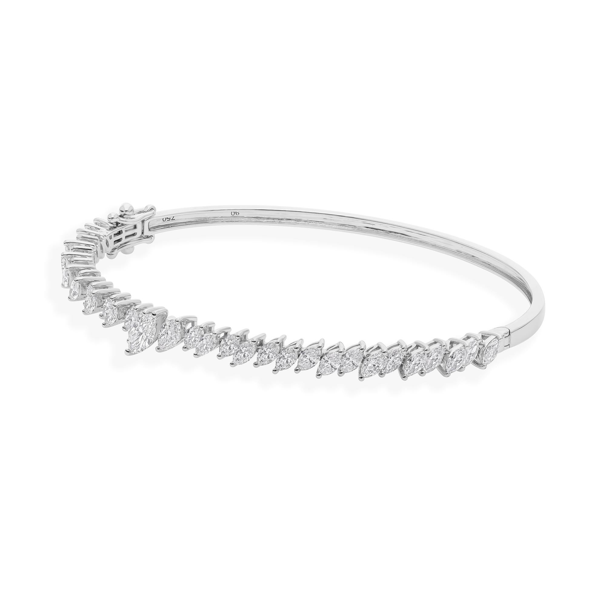 2.46 Carat Marquise Cut SI/H Diamond Oval Bangle Bracelet 18k Solid White Gold For Sale 3
