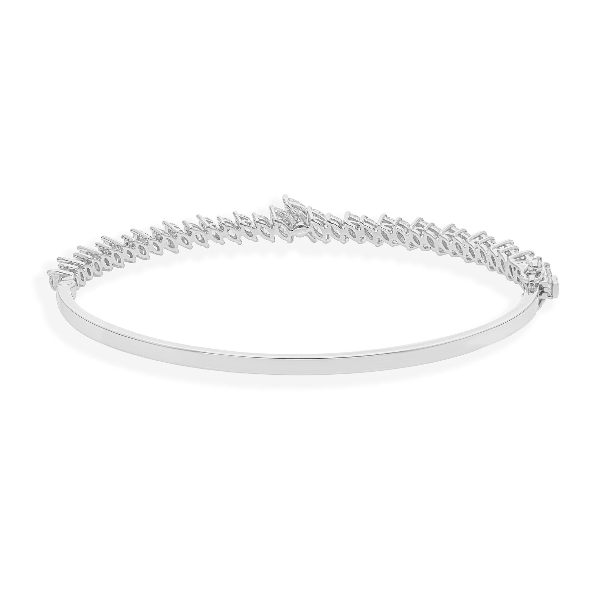 2.46 Carat Marquise Cut SI/H Diamond Oval Bangle Bracelet 18k Solid White Gold For Sale 4