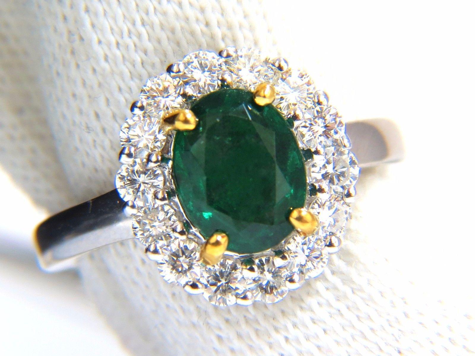 Halo Green.

1.66ct. Natural Emerald Ring

8.6 X 6.7mm

Full cut oval brilliant 

Clean Clarity & Transparent

Vivid Green / Zambia Best



.80ct. Diamonds.

Round & full cuts 

G-color Vs-2 clarity.

  18kt. white gold

5.5 grams

Ring Current
