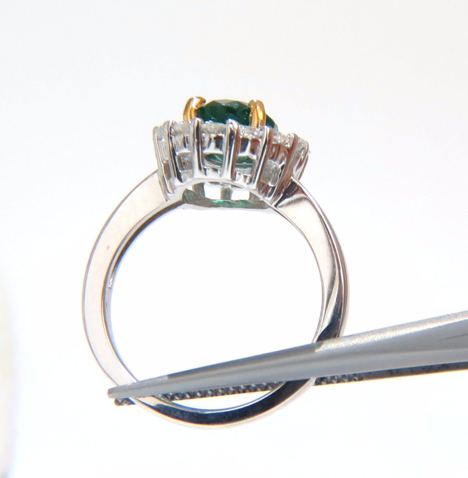 Oval Cut 2.46 Carat Natural Emerald Diamonds Ring 18 Karat Vivid Green Halo A+ For Sale