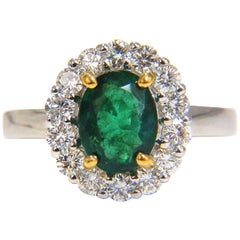 2.46 Carat Natural Emerald Diamonds Ring 18 Karat Vivid Green Halo A+