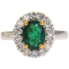 2.46 Carat Natural Emerald Diamonds Ring 18 Karat Vivid Green Halo A+*