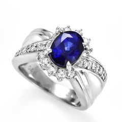 2.46 Carat Natural Royal Blue Sapphire and Diamond Ring Made in Platinum