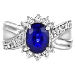 2.46 Carat Natural Royal Blue Sapphire and Diamond Ring Made in Platinum