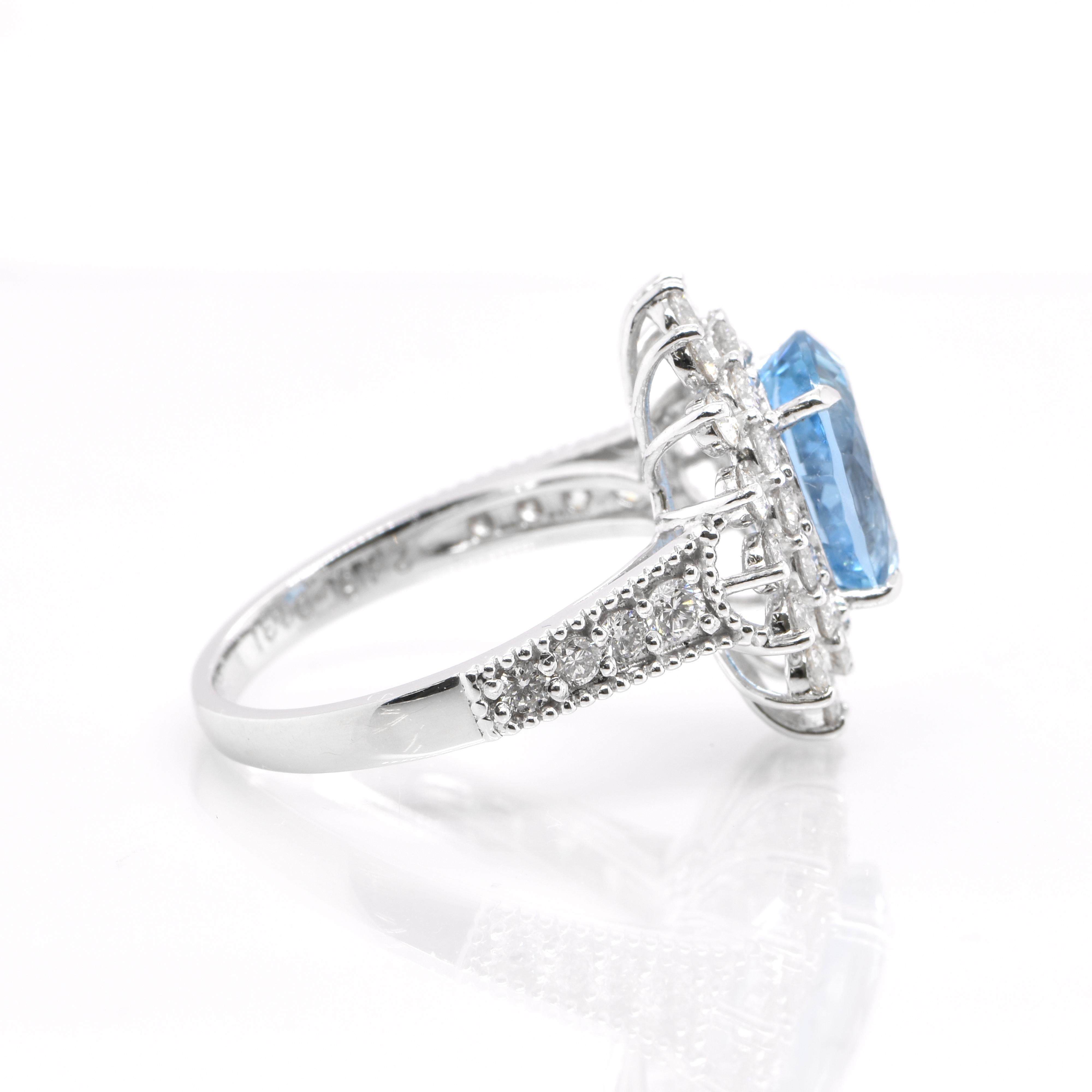 Modern 2.46 Carat, Natural, Santa-Maria Aquamarine and Diamond Ring Set in Platinum