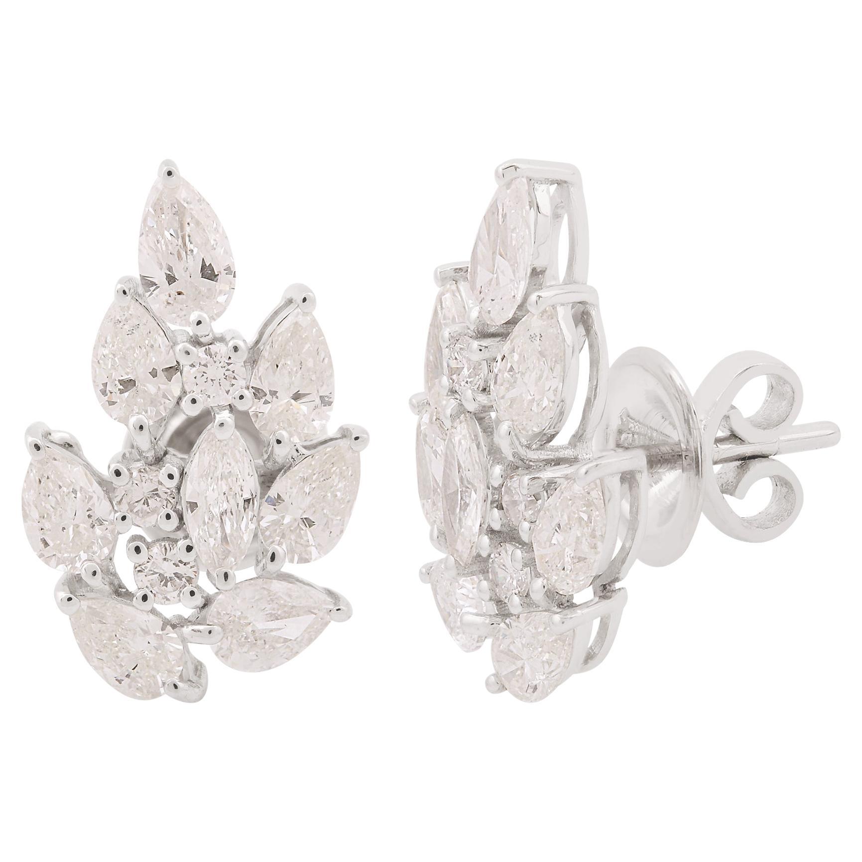 2.46 Carat Pear Diamonds Leaf Design Stud Earrings 14k White Gold Fine Jewelry