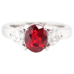 2.46 Carat Pigeon's Blood Burmese Ruby and Diamond Ring Set in Platinum