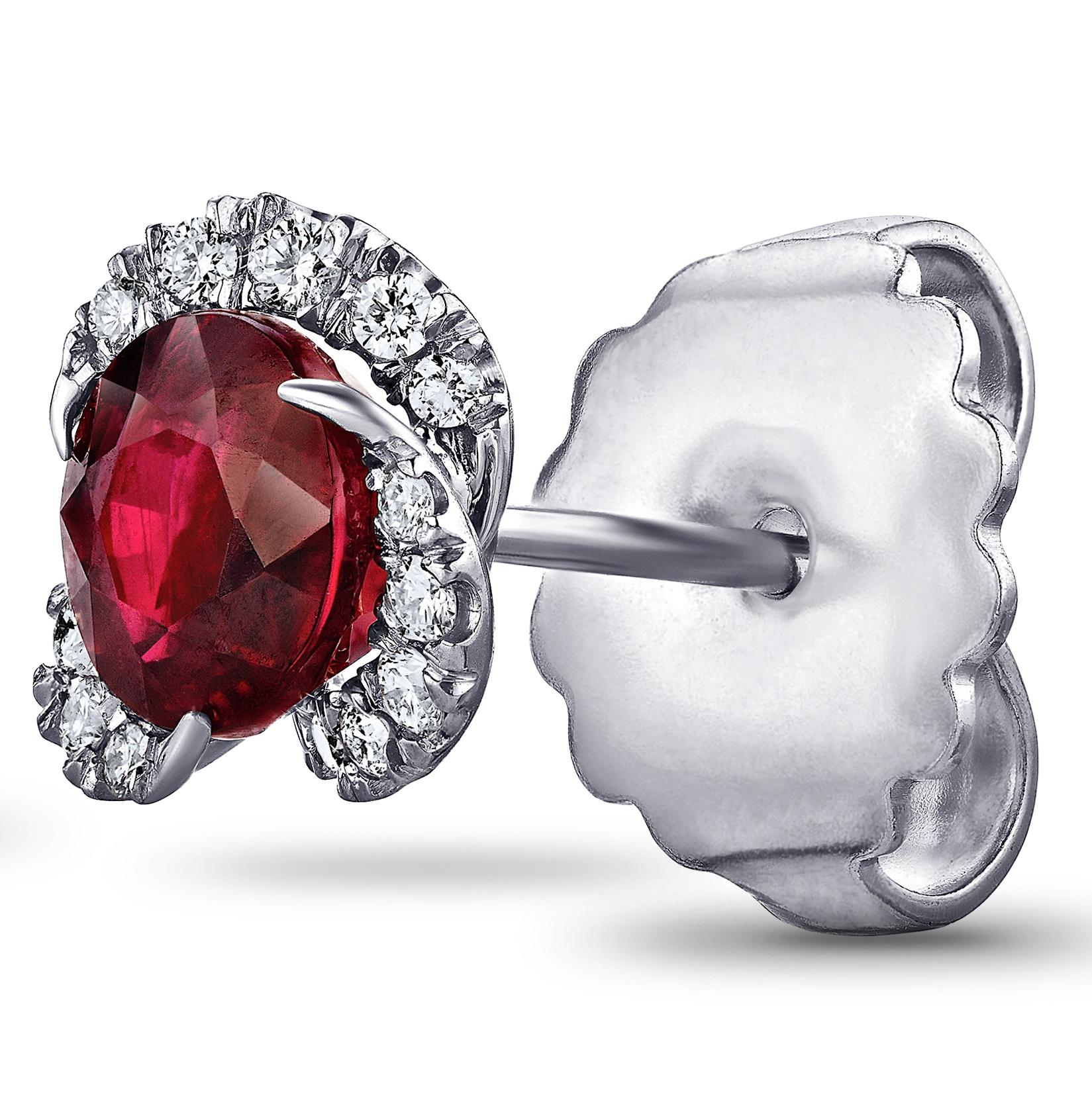 Round Cut 2.46 Carat Round Ruby and Diamond Halo Platinum Drop Earrings